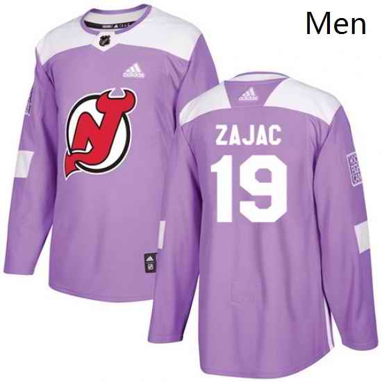 Mens Adidas New Jersey Devils 19 Travis Zajac Authentic Purple Fights Cancer Practice NHL Jersey